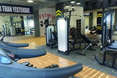 Fully-equipped modern gym with workout machines and ambient lighting in a residential society in Kharar.