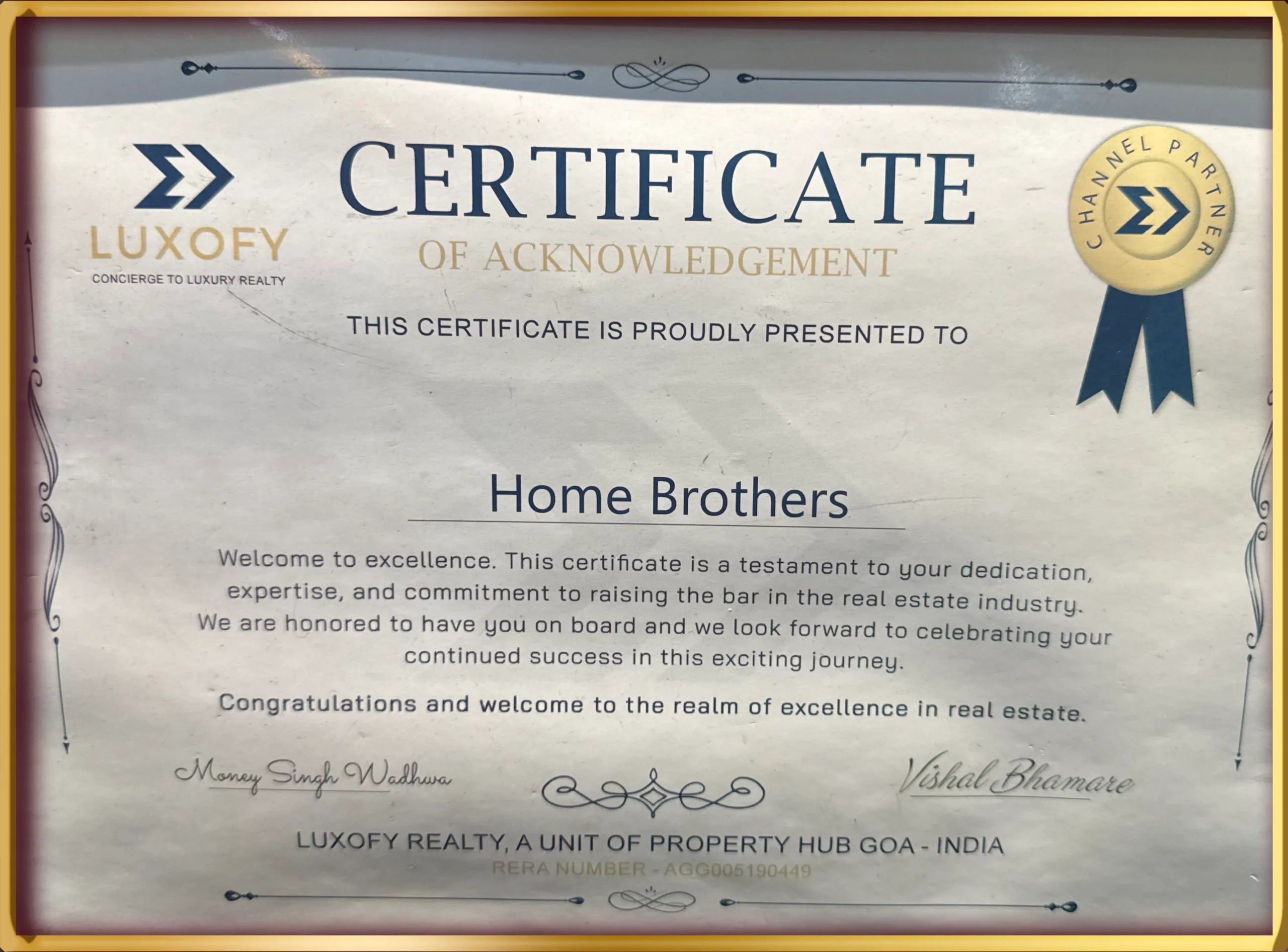 Award name 4 certificate
